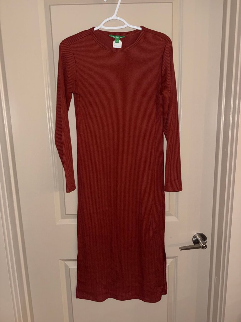 Dip Ribbed Long Sleeve Dress Red Size M